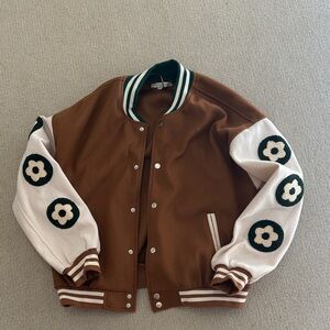 Nectar x Clothing Brown and White Varsity Jacket medium